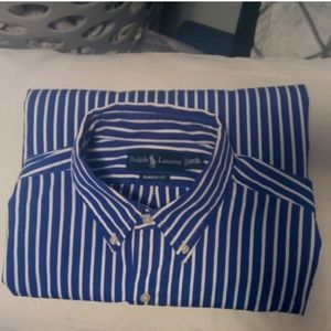 Ralph Lauren Men's Polo Blue/White Striped L Shir